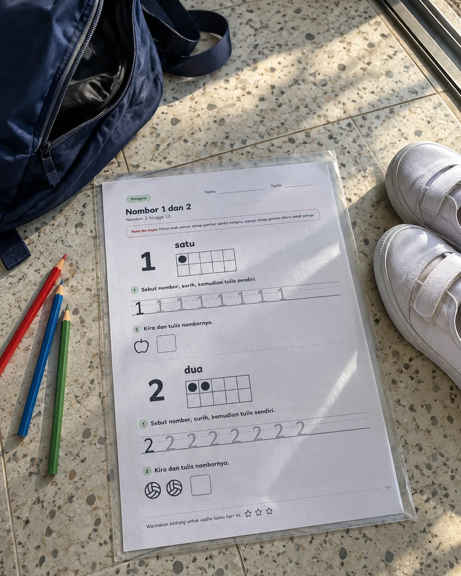 Tip: simpan helaian yang sudah siap dalam fail plastik, supaya anak nampak usahanya. (gambar hiasan)
