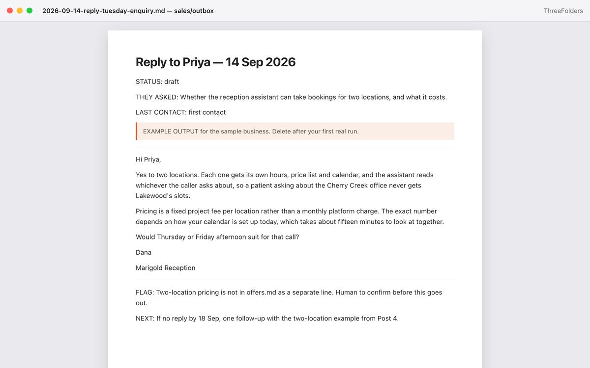 sales outbox: the enquiry reply draft