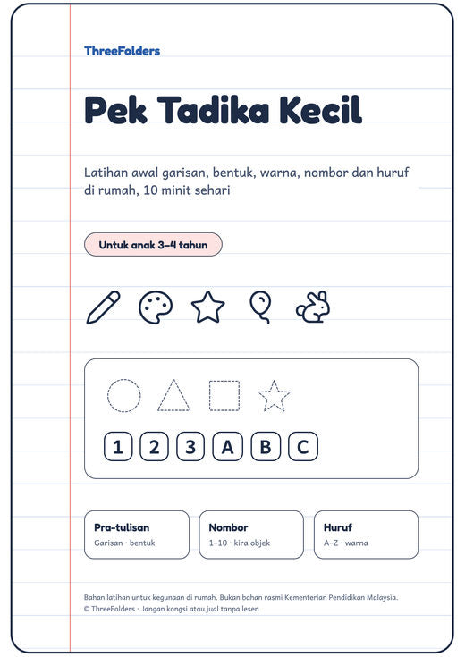 Kulit Pek Tadika Kecil, untuk anak 3–4 tahun